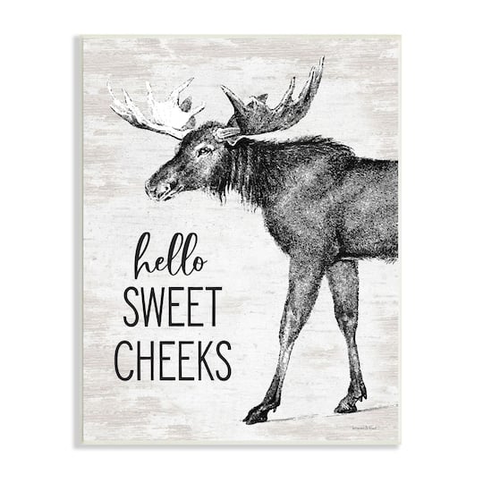 Stupell Industries Hello Sweet Cheeks Funny Bathroom Humor Rustic Moose Wall Plaque